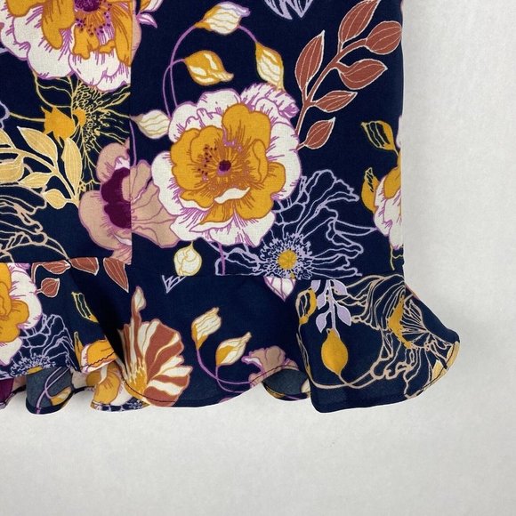 Lulus Aura Floral Ruffle Hem Satin Mini Skirt Navy Blue Womens Size Small - Picture 6 of 6